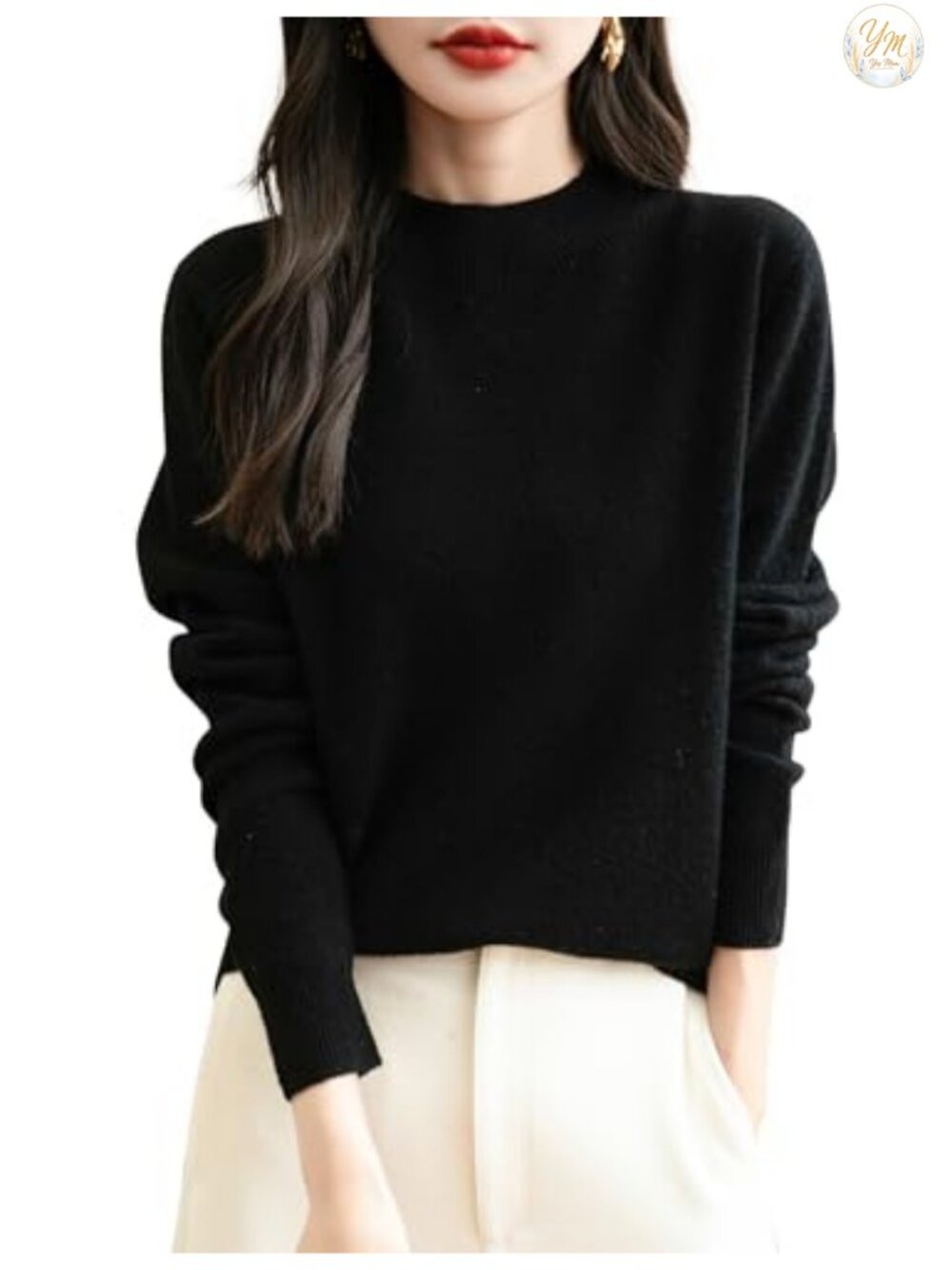 Women's 100% Merino Wool Seamless Sweater Mock Neck Long Sleeve Knitted